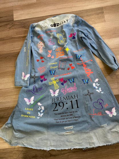 Walking in my Purpose Trench Coat Jean Jacket